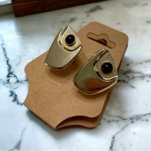 Vintage Gold Tone Plated Cuff Link with Black Stone